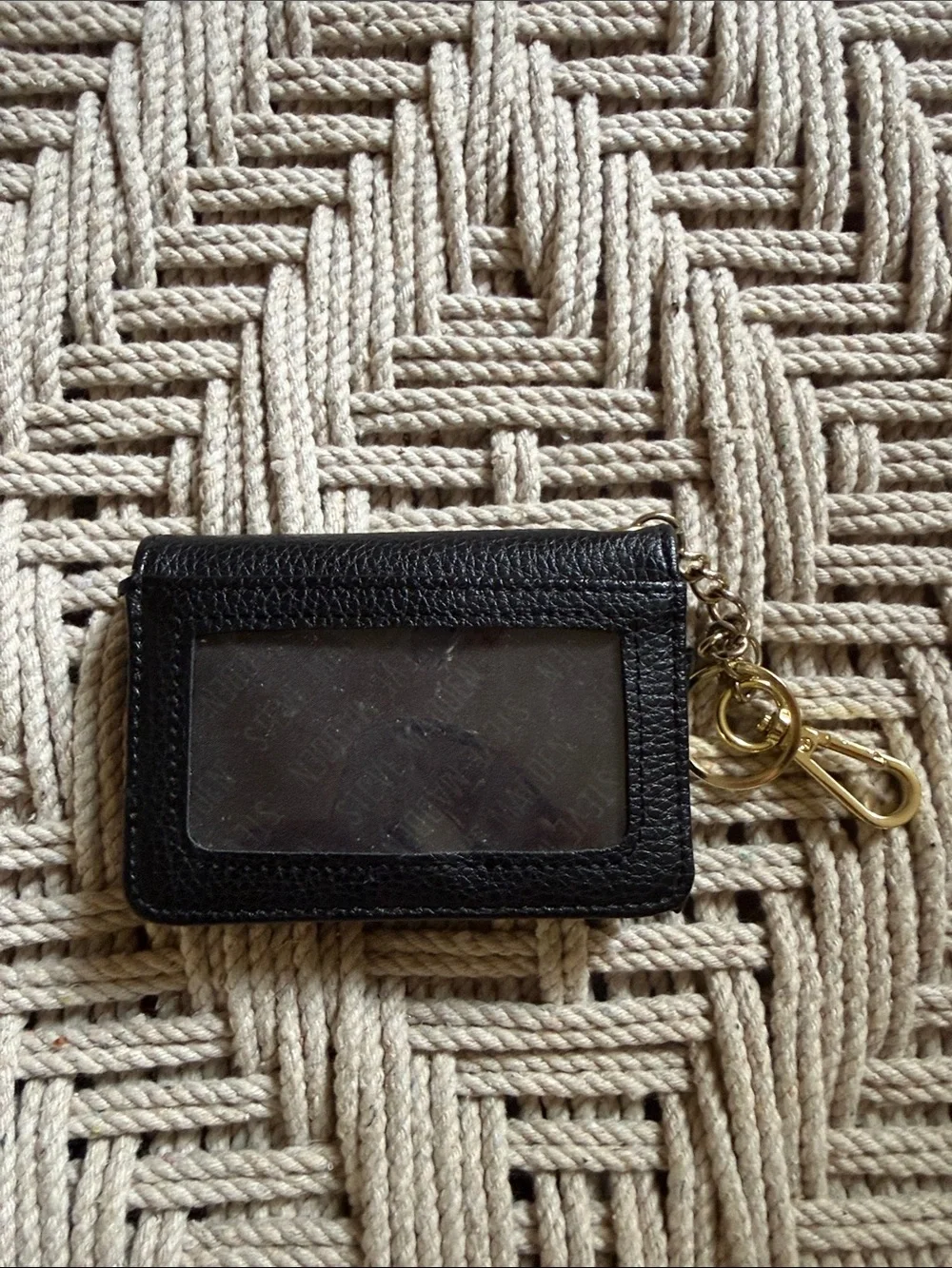 Steve Madden Black Faux Pebbled Leather Card Holder Wallet Keychain ID Case